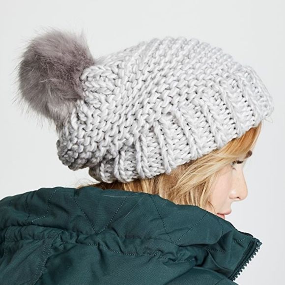 NWT Free People Beige Happy Trails Fitted Pom Winter Beanie - Picture 3 of 6